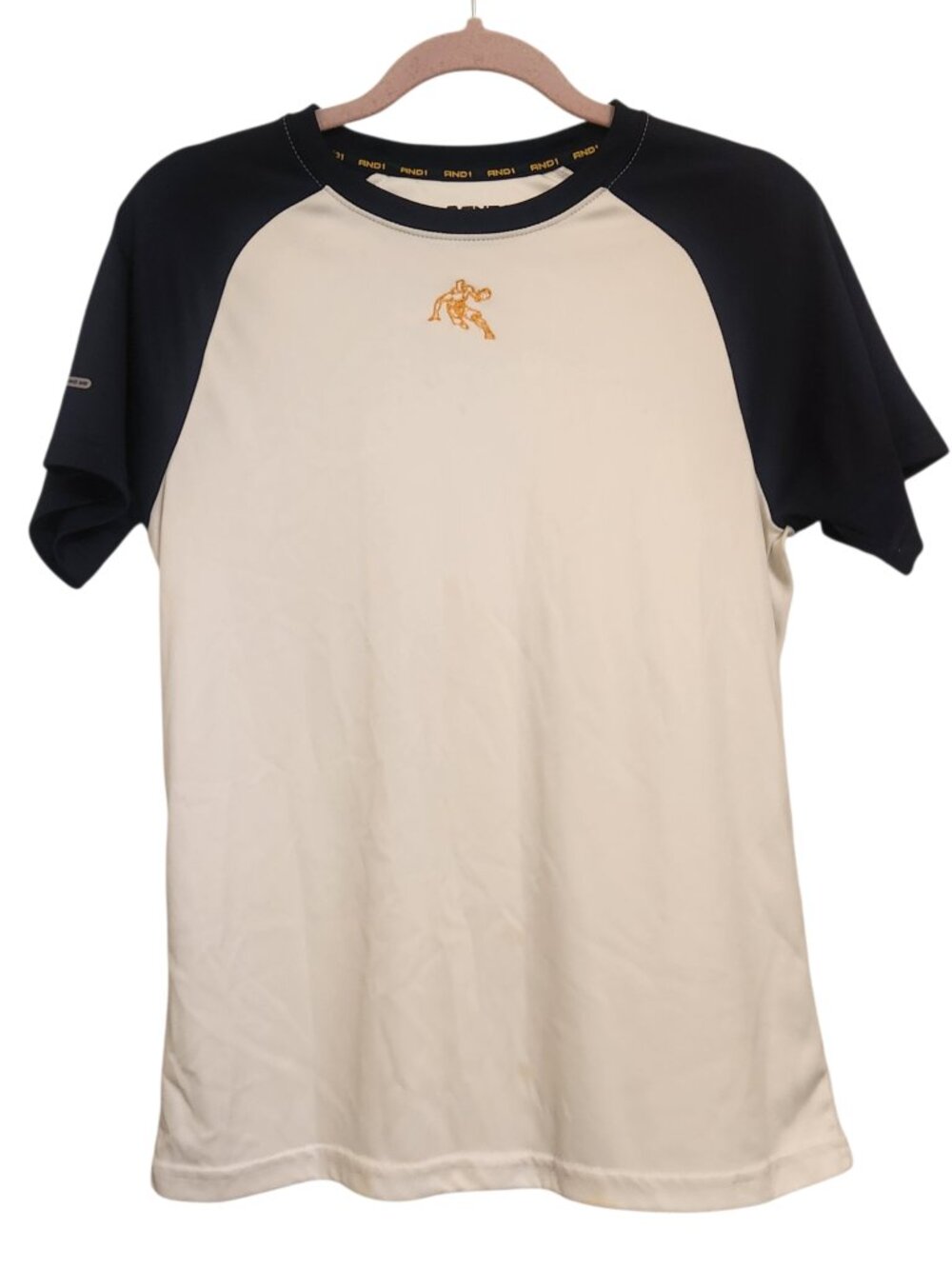 AND1 Boy's White With Navy Blue Sleeves T-Shirt Size XL (14-16)